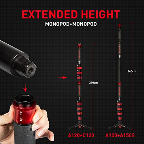 IFOOTAGE Cobra 2 Monopie de Cámara de la Serie Combinado con Trípode de Mesa y Alpenstocks, Aleación de Aluminio (180 cm)
