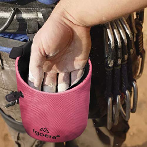 Igoera Bolsa magnesio Escalada, magnesera Robusta y Resistente al Polvo, Incl. cinturón de sujeción Ajustable, Chalk Bag para Mayor sujeción y Seguridad (Rosa)