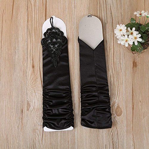 iLoveCos 1920s Largo sin Dedos Boda Novia Tarde Guantes Satin Elegante para Accesorios de Vestuario Traje Fiesta (Black)