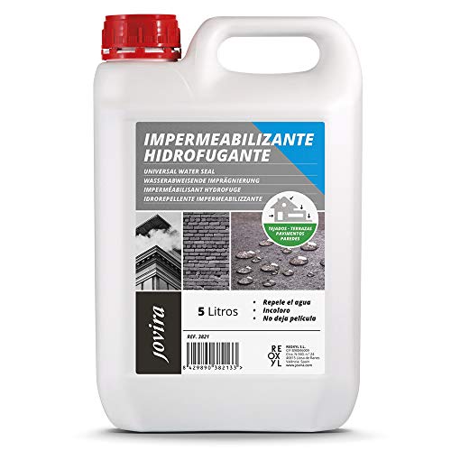 Impermeabilizante Hidrofugante Transparente. invisible, total protección en suciedad de fachadas, cubiertas, baldosas, hormigón, terrazas, tejados. Repelente al agua (HIDROFUGANTE, 5 Litros)