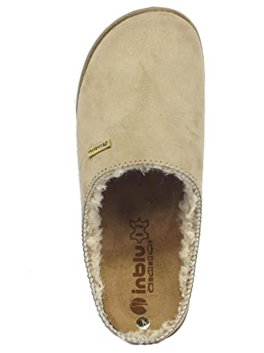 inblu CS000034 - Zapatillas naturales para mujer de tejido con forro de lana, plantilla de nobuk, natural, 39 EU