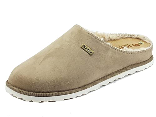 inblu CS000034 - Zapatillas naturales para mujer de tejido con forro de lana, plantilla de nobuk, natural, 39 EU