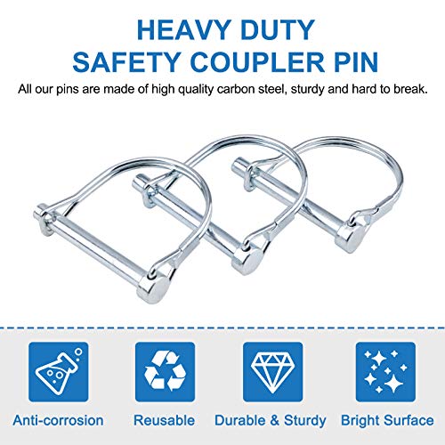 INCREWAY 4 pcs Pin de Bloqueo de Alambre, 6.3 mm (1/4") Tarea Pesada la Seguridad Pin de Bloqueo Del Eje Del Acoplador Enganche Pin de Toma de Fuerza Redondo Loop Wire Lock Pin