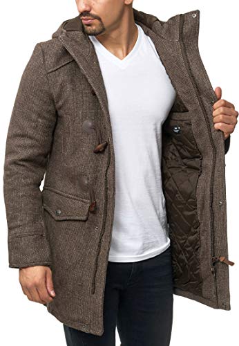 Indicode Caballeros Liam Dufflecoat con Cuello Alto Y Capucha | Moderno Abrigo De Lana 5 Bolsillos Caliente Invierno Forrado Chaqueta para Hombres En Demitasse Mix M