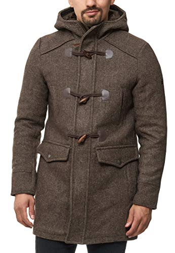 Indicode Caballeros Liam Dufflecoat con Cuello Alto Y Capucha | Moderno Abrigo De Lana 5 Bolsillos Caliente Invierno Forrado Chaqueta para Hombres En Demitasse Mix M