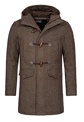 Indicode Caballeros Liam Dufflecoat con Cuello Alto Y Capucha | Moderno Abrigo De Lana 5 Bolsillos Caliente Invierno Forrado Chaqueta para Hombres En Demitasse Mix M