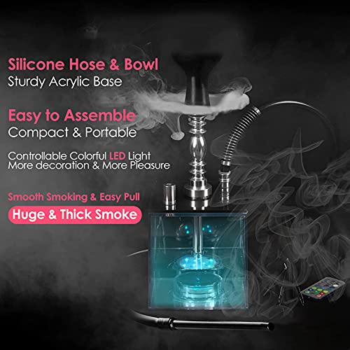 InLoveArts Juego de cachimba, LED Shisha, 2 Cubos de Manguera, Juego Completo de cachimba con Forma única y Control Remoto, Luces LED de Colores, Juego de cachimba Ligero y portátil