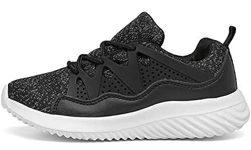 INMINPIN Ligeras Zapatillas de Deporte Niños Niñas Cordones Zapatos de Correr Running Antideslizante Sneakers al Aire Libre，Negro，30 EU