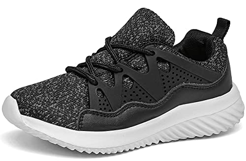 INMINPIN Ligeras Zapatillas de Deporte Niños Niñas Cordones Zapatos de Correr Running Antideslizante Sneakers al Aire Libre，Negro，30 EU