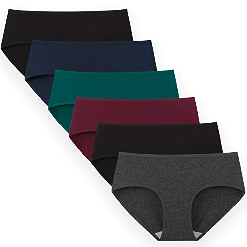 INNERSY Bragas Mujer Algodón Culotte de Sexy y Cómoda Ropa Interior Pack de 6 (L-EU 42, Oscuro)