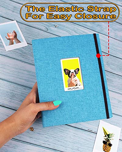 Instax Mini Photo Album 208 Vertical Photos - Cubierta de lino, ventana frontal, Polaroid Photo Album compatible con Fujifilm Instax Mini Film, Azul