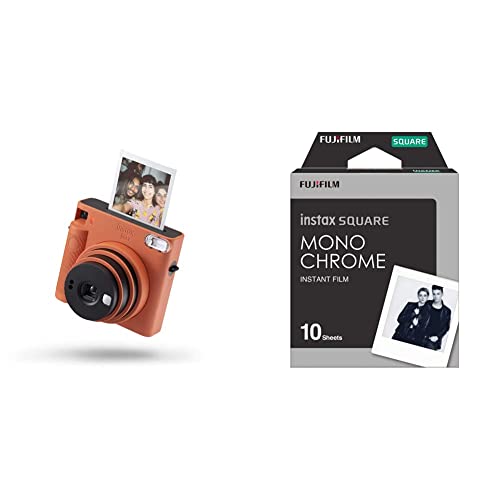 instax Square Sq1 Cámara Instantánea, Terracota Orange + Fujifilm Square Monocromo - Película Instantánea, 10 Fotos