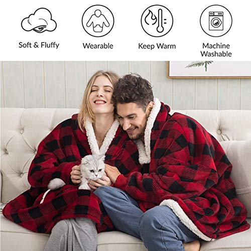 IvyH Manta de Sudadera con Capucha Gigante, Manta de Sherpa para Usar Manta de TV Cálida y Esponjosa con Capucha y Bolsillo Grande Talla única para Hombres Mujeres Adultos Adolescentes