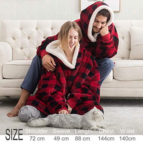 IvyH Manta de Sudadera con Capucha Gigante, Manta de Sherpa para Usar Manta de TV Cálida y Esponjosa con Capucha y Bolsillo Grande Talla única para Hombres Mujeres Adultos Adolescentes