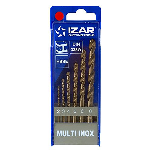 Izar 34204 Juego Broca Universal Cobalto Multi Inox, 1021, DIN338, 2-3-4-5-6-8 mm Diámetro Corte