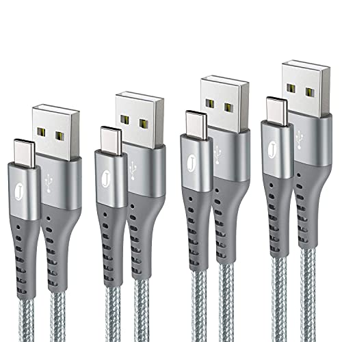 J Jecent Cable USB Tipo C, [4 Pack 0.5m 1m 1m 2m] Cargador Tipo C y Cable de Nylon USB C rápida Carga para Samsung S20 S10 S9 S8 Plus A71 A51, Huawei P30 P20, PS5, Xiaomi, LG, (Plata Gris)