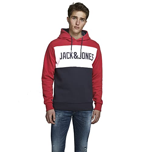 JACK & JONES JJELOGO Blocking Sweat Hood STS Sudadera con capucha, Rojo (Tango Red), M para Hombre