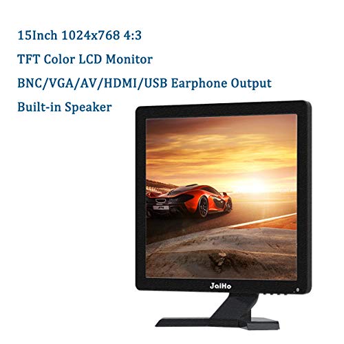 JaiHo 15" Pulgadas 1024x768 TFT LCD CCTV HDMI HD Pantalla de Color del Monitor con Entradas BNC/VGA/AV/HDMI/Salida del Auricular del USB, Altavoz Incorporado