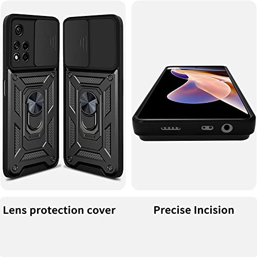 Janmitta Funda para Xiaomi Poco X4 NFC, con Protección de Cámara Carcasa, Anillo Giratorio de 360-Negro