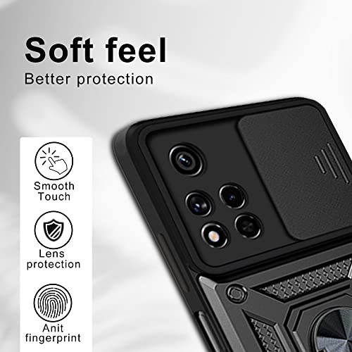 Janmitta Funda para Xiaomi Poco X4 NFC, con Protección de Cámara Carcasa, Anillo Giratorio de 360-Negro