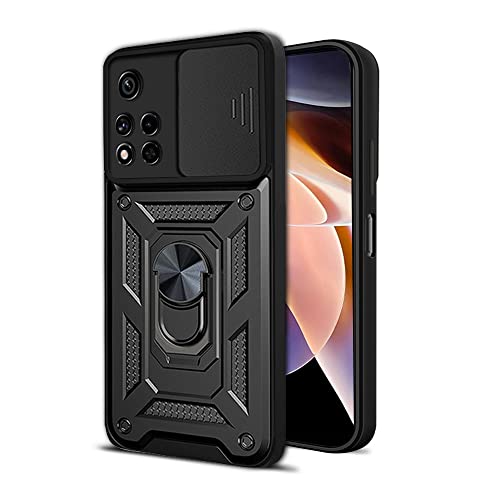 Janmitta Funda para Xiaomi Poco X4 NFC, con Protección de Cámara Carcasa, Anillo Giratorio de 360-Negro