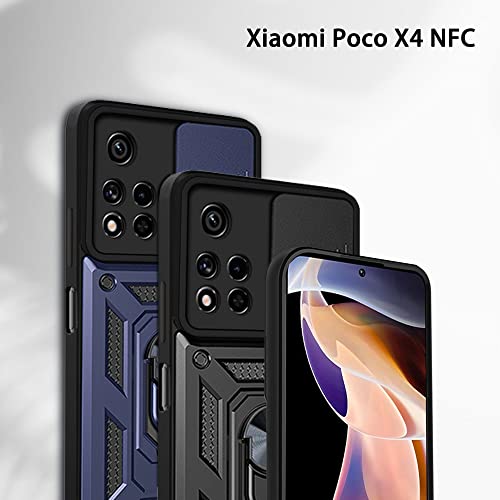 Janmitta Funda para Xiaomi Poco X4 NFC, con Protección de Cámara Carcasa, Anillo Giratorio de 360-Negro