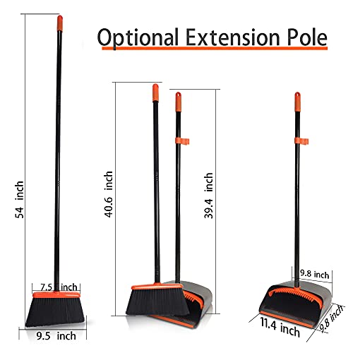 JEHONN Escoba y Recogedor Plegable, Cepillo Barrer de Mango Largo, Escoba Alta y Sartenes para Interior con Varillas de Acero Inoxidable y 4 Capas de Escoba para Cepillos para Barrido de Casa