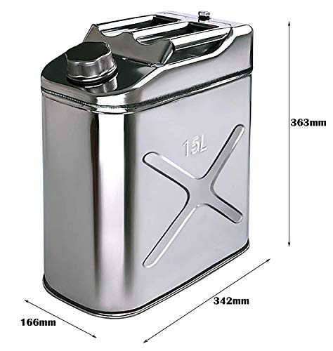 Jerry Can Petrol Can Gasoline Can Tank de gas 15L / 20L, 304 CAN de acero inoxidable, Tanque de Almacenamiento de Combustibles, Con Manguera, Para Motocicletas y Automóviles,15l