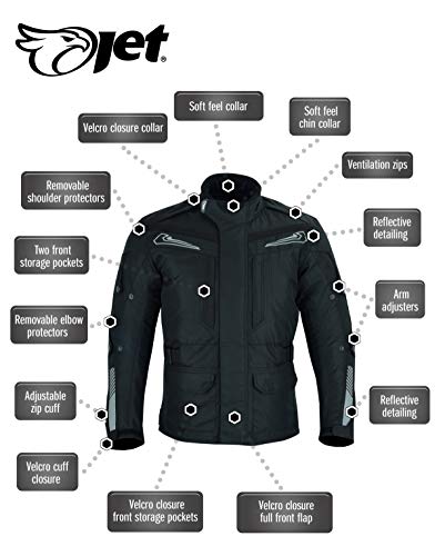 JET Chaqueta Moto Hombre Multifuncional Bolsillos Protectores Reflexivo Textil Verano Invierno PANTHER (M, Negro)