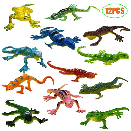 JOKFEICE Juguetes de Lagartija 12 Piezas Figuras de Animales realistas Modelo de acción de Lagartija pequeña Juguetes educativos de Aprendizaje Temprano Regalo de cumpleaños Fiesta de Halloween Favor