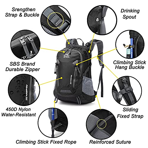 JOQINEER Mochila de senderismo 35L para hombres y mujeres, mochila de viaje impermeable, mochila de camping multifuncional, mochila ligera al aire libre (1311 Black)