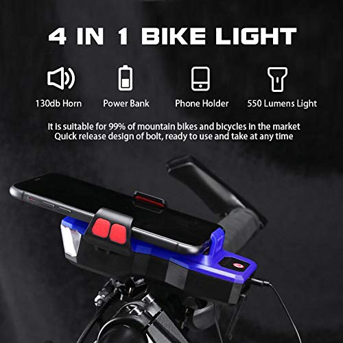 Joyroud Luces Bicicleta con Soporte para teléfono,Frontal Led Recargable USB con bocina,IPX5 Impermeable Luces Bicicleta Delantera y Trasera,Luz Bici de Montaña 3 Modes y Luz Bici Trasera