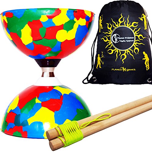 Juggle Dream Jester Pro Diabolo Conjunto (5 Colores) Triple Pelota cojinete Embrague Diabolos + Palos de Madera, Diabolo Cuerda & Bolso de Viaje! (Multicolor)