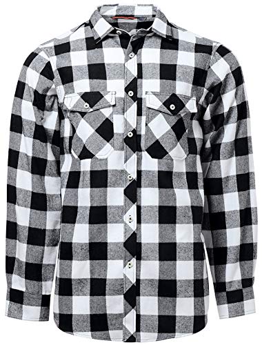 J.VER Camisas Hombres Franela Camisas Casual a Cuadros Manga Larga Algodon Brushed Calentita Camisa Leñador Invierno Cálida Regular Fit Blanco & Negro XL