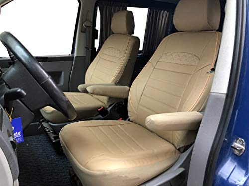 K-maniac Fundas de Asiento para T5 y T6 Multivan California Kombi Caravelle Transporter Kasten Schonbezug Set de Asiento del Conductor copiloto reposabrazos Auto Accesorios Piel sintética Beige