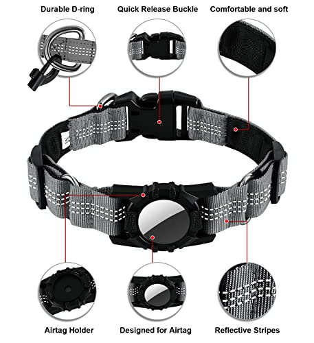 KAMEUN Collar de Perro Compatible con Apple Airtag , Collares Tácticos para Perros, Suave Acolchado Neopreno Ajustable Collares Reflectantes para Mascotas para Perros Medianos y Grandes Caminar (S)