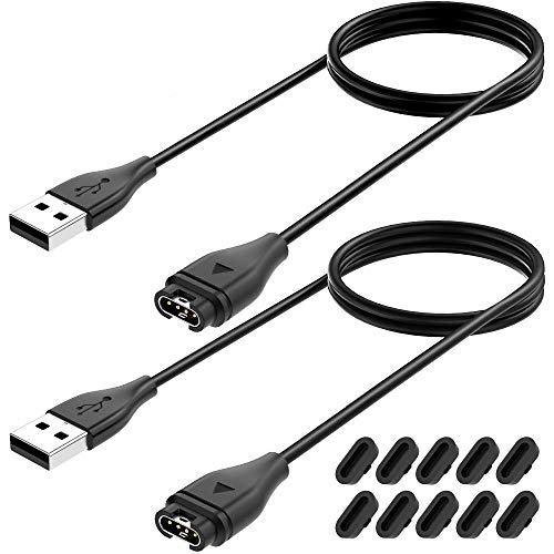 KIMILAR [2 Pcs] Cargador Cable Compatible con Garmin Fenix 5/5S/5X Plus/6/6s/6x Pro/7/7s/7X/Forerunner 245/935/945/45/Vivoactive 3/4/4S, Venu/2/2S,Cable Carga USB +10 Tapones de Polvo de Silicona