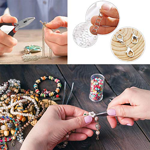 Kit de Hacer Bisutería 470 Piezas Kit de Accesorios de Joyería Herramientas de Reparación de Joyas Adecuado para Hacer y Reparar Collares y Pulseras y Pendientes Accesorios, Níquel