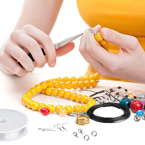 Kit de Hacer Bisutería 470 Piezas Kit de Accesorios de Joyería Herramientas de Reparación de Joyas Adecuado para Hacer y Reparar Collares y Pulseras y Pendientes Accesorios, Níquel