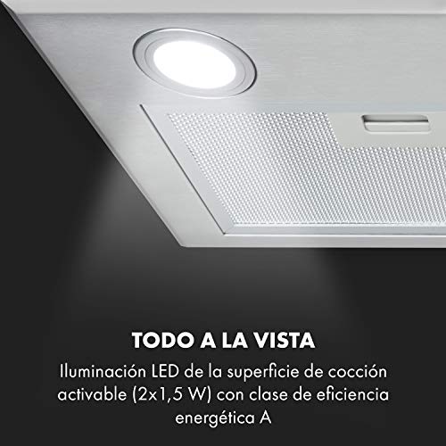 Klarstein Paolo - extractor humos cocina, campana extractora empotrable, clase A, extracción de 600m³/h, 200 W, LED, control táctil, acero inoxidable, extratores de cocina, 72,5 cm de ancho, plateado