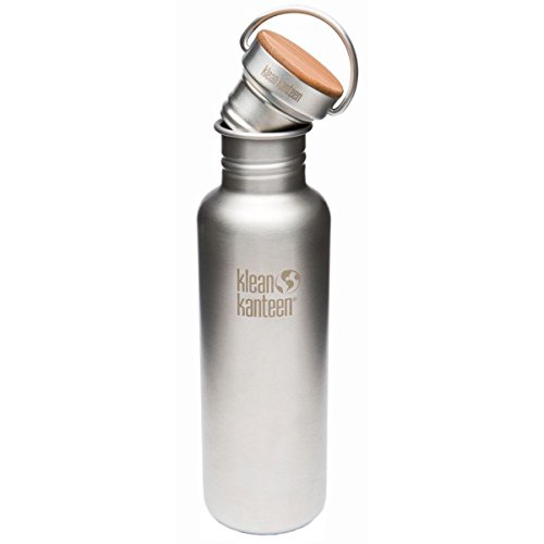 Klean Kanteen - Botella de Acero Inoxidable con tapón de bambú, Edelstahlflasche mit Stainless Unibody Bamboo Cap 800 ml Reflect, Brushed Stainless, 800 ml