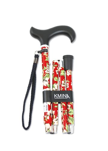 KMINA PRO - Bastones Plegables para Mayores, Bastones para Mayores Mujer, Bastón Plegable Mujer Regulable, Bastones para Mayores Extensible, Bastones para Caminar Ancianos, Flores Rojo.