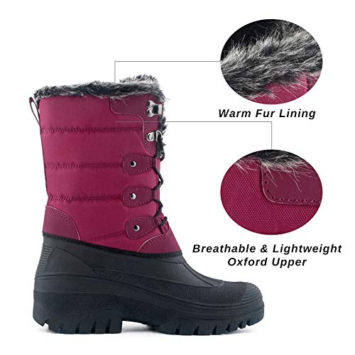 Knixmax Botas de Nieve para Mujer Botas de Invierno Calientes Forrado Piel Suelas Impermeables Antideslizante Zapatos Vino Rojo 41 EU