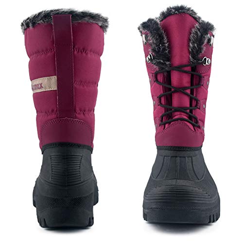 Knixmax Botas de Nieve para Mujer Botas de Invierno Calientes Forrado Piel Suelas Impermeables Antideslizante Zapatos Vino Rojo 41 EU