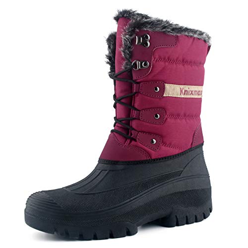 Knixmax Botas de Nieve para Mujer Botas de Invierno Calientes Forrado Piel Suelas Impermeables Antideslizante Zapatos Vino Rojo 41 EU