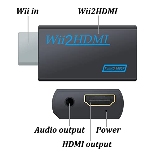 Kovake Wii a HDMI Adaptador, Wii a HDMI Conversores Adapter con Cables HDMI de 5 pies y Salida de Audio de 3.5 mm, Wii al Adaptadores de HDMI (Negro con Cables HDMI de 5 pies)