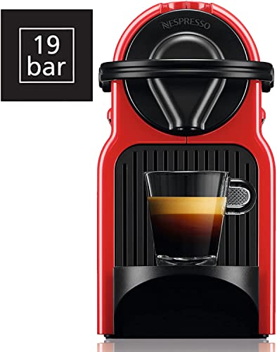 Krups Nespresso Inissia XN1005 - Cafetera monodosis de cápsulas Nespresso, 19 bares, apagado automático, color rojo, 14 cápsulas interior