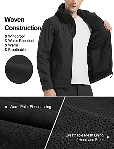 KUTOOK Chaqueta Cortavientos Hombre Chaqueta Softshell Invierno Impermeable con Capucha Extraíble para Trekking Senderismo Escalada Running Las Actividades Al Aire Libre y El Uso Cotidiano(L)