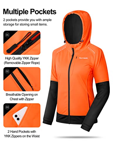 KUTOOK Chaqueta Mujer Invierno Cortavientos Trekking Running Softshell Montaña Senderismo Impermeable Ropa Termicas Forro Polar Naranja L