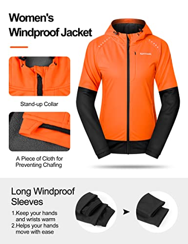 KUTOOK Chaqueta Mujer Invierno Cortavientos Trekking Running Softshell Montaña Senderismo Impermeable Ropa Termicas Forro Polar Naranja L